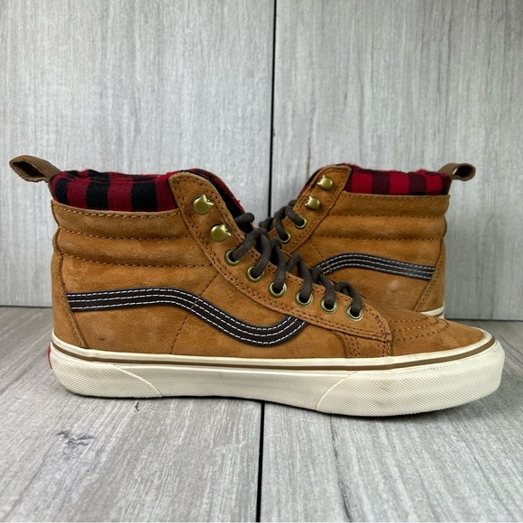 Vans SK8-Hi MTE Tan High-Top Sneaker Brown Suede Plaid Boot Women’s Size 8.5 - Picture 3 of 10
